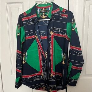 Lauren Ralph Lauren Navy, Green & Red Nautical Chain-Print Button-Down Shirt
